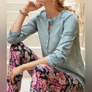 Soft Surroundings Top Tunic  Blue Chambray Denim Casual Basic Lightweight M